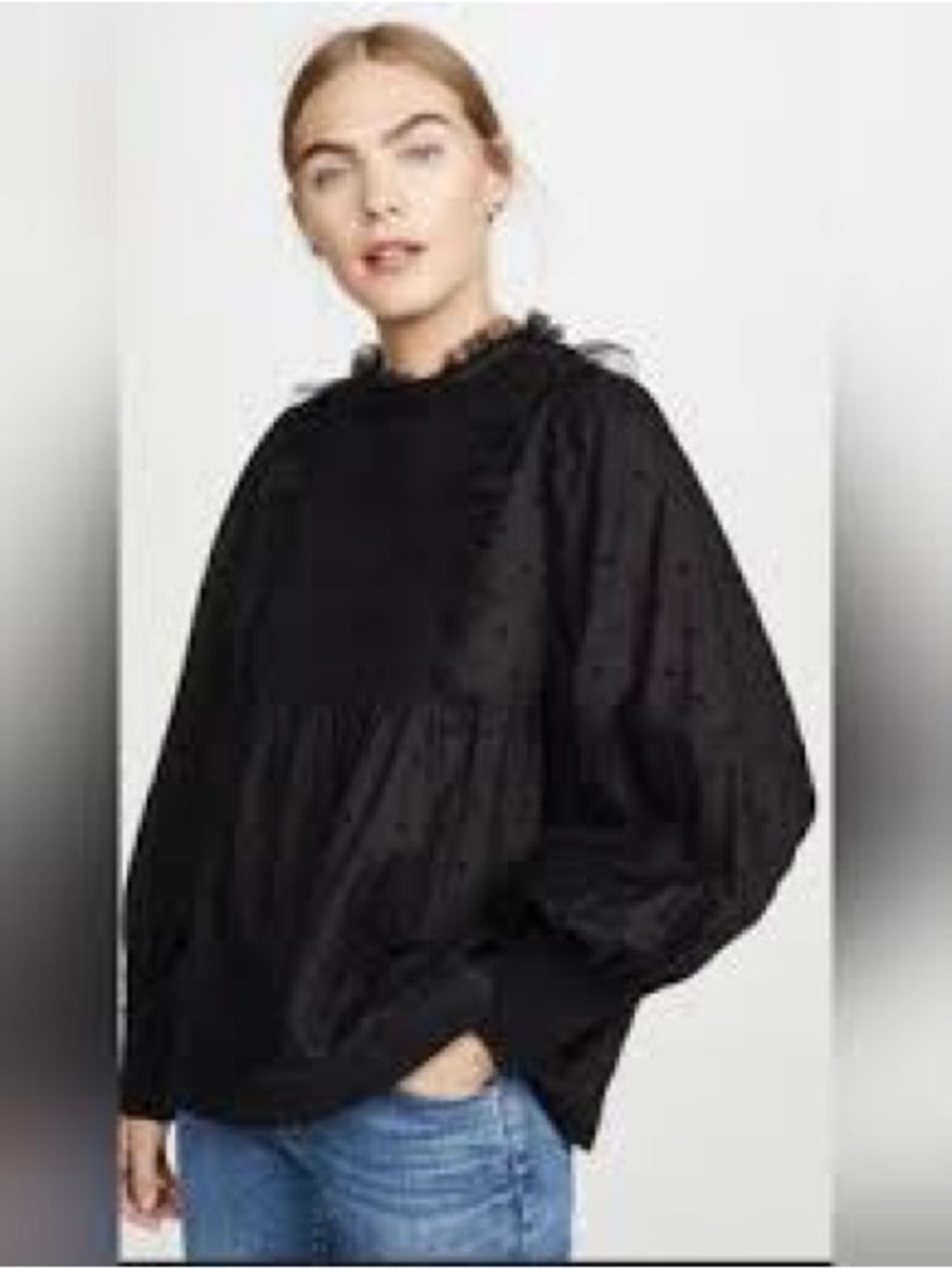 THE GREAT. Black Sleeve Blouse